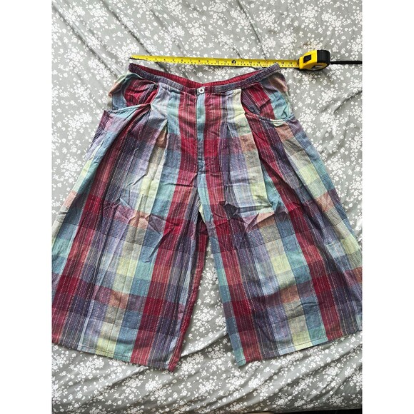 Free People Pants - Free People Telluride Madras Plaid Wide Leg Cropped Pants XL 34x20 Rainbow Boho